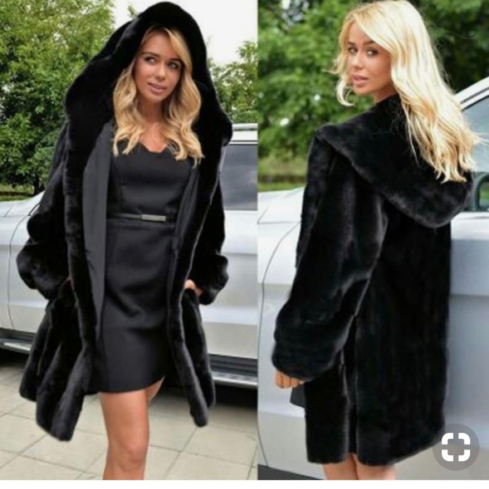 Lady Woman Warm Winter Faux Fur Hooded Parka Coat.
